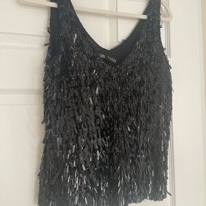Zara Black Sequin Fringe Camisole S